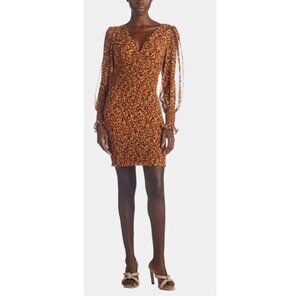Steve Madden Carly Dress Women's‎ Printed Smocked Dress Mocha Bisque Small NEW